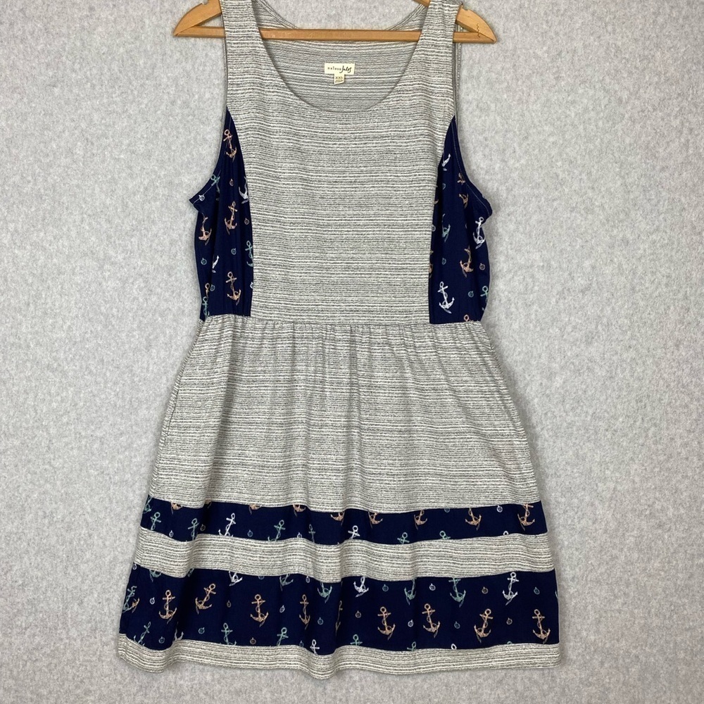Maison Jules Sleeveless Anchor Dress Mini Grey Striped Sz XXL